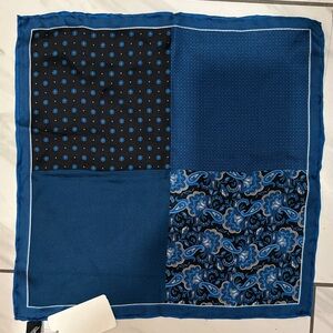 Medallion Blue and Black silk Patterned Pocket Square